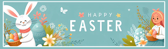 printable Easter border with eggs girl rabbit