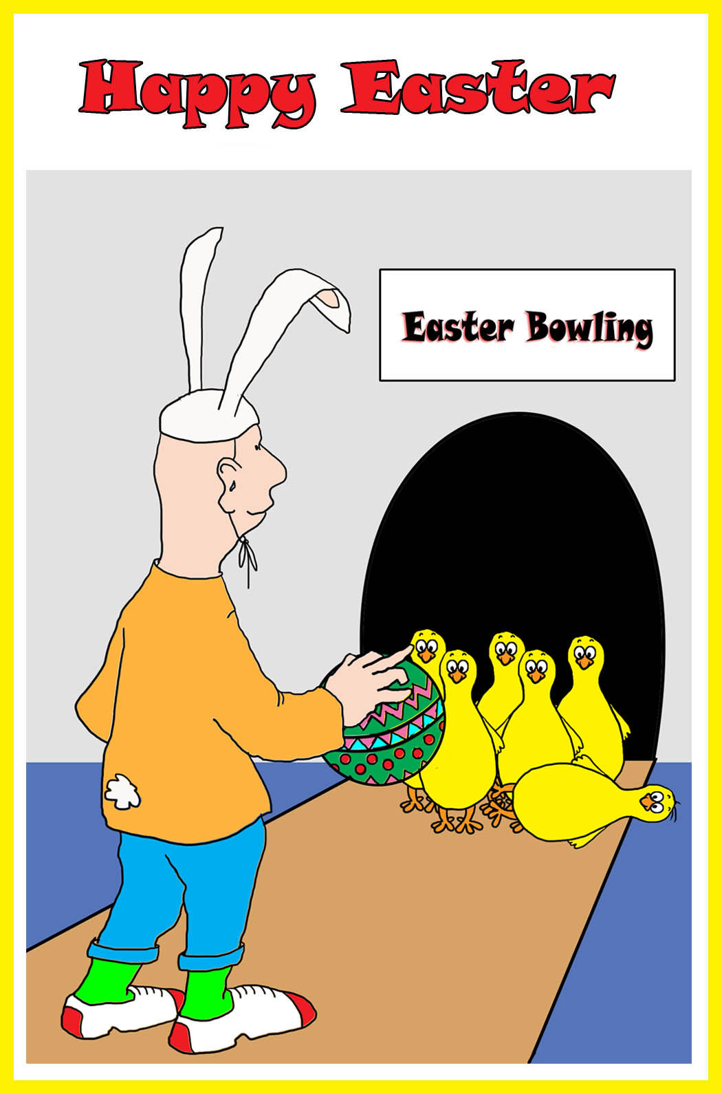 fun Easter card with bowling theme