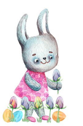 Easter bunny clipart with flowers and eggs
