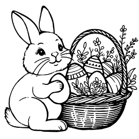 Easter bunny coloring page with basket and eggs