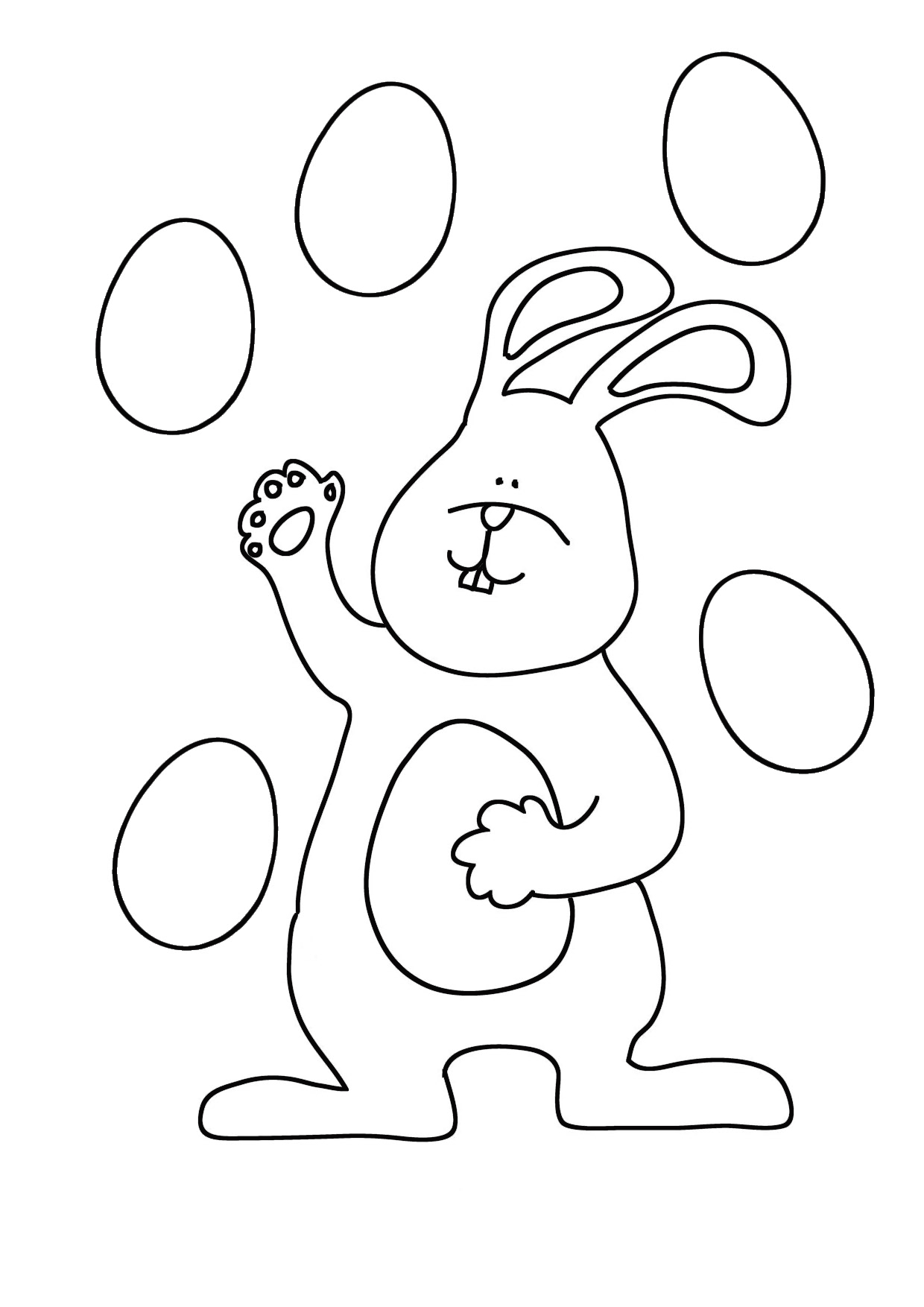 Easter bunny joggling with eggs