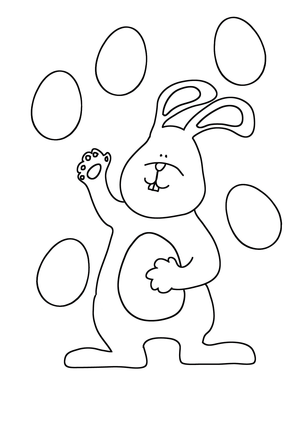 Cute bunny for coloring · Easter bunny joggling with eggs