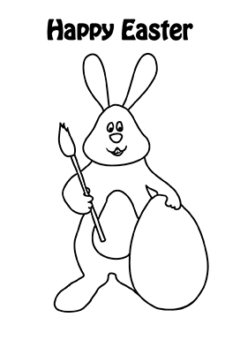 happy Easter bunny painting eggs coloring page