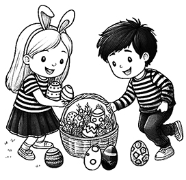 Easter egg hunt clipart black and white