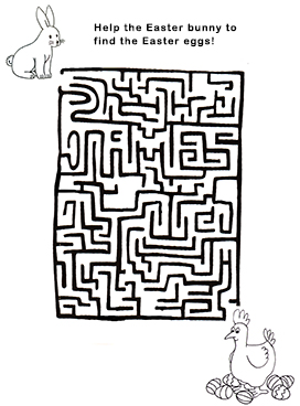Easter maze with bunny and hen and eggs
