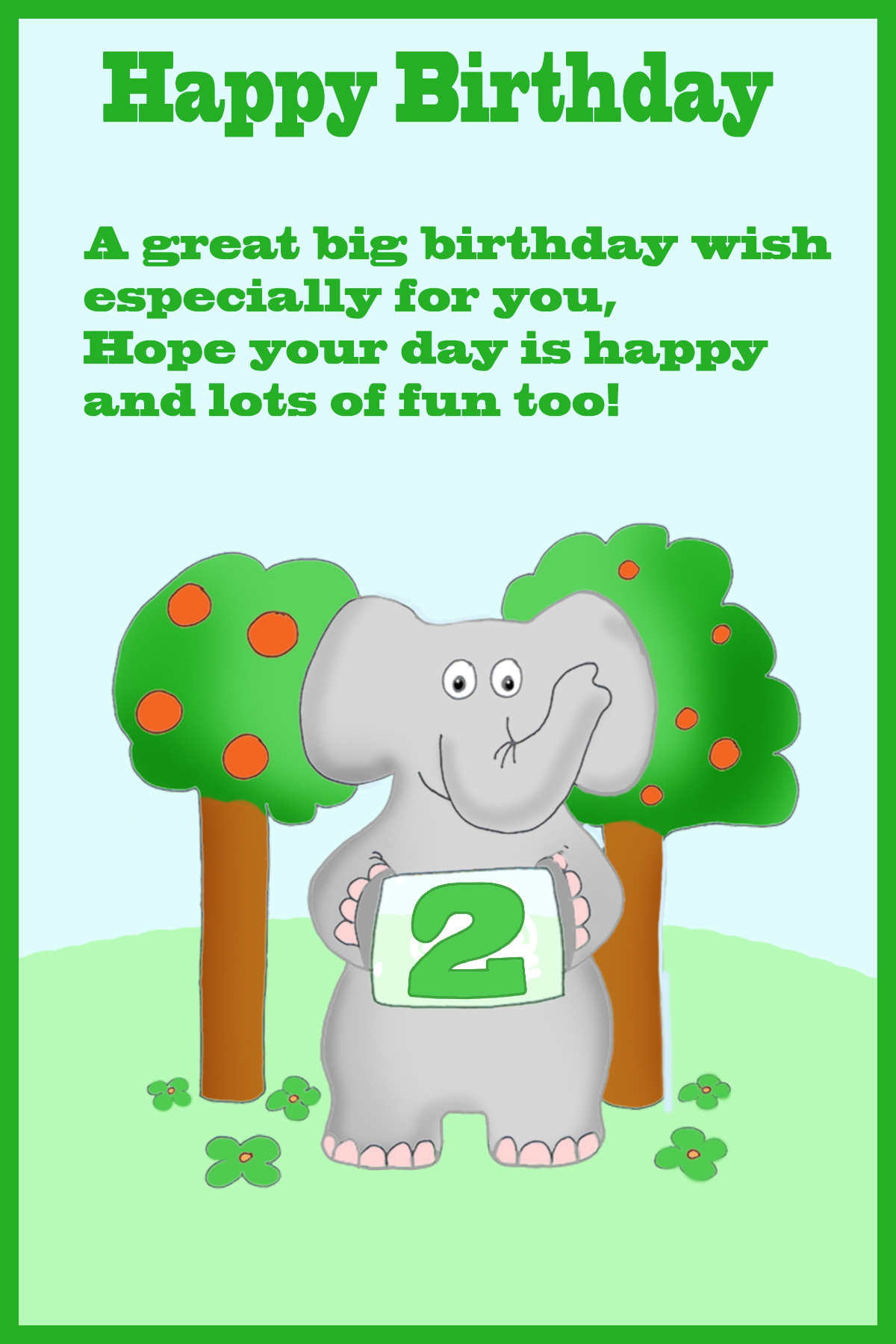 Happy 2nd birthday card elephant