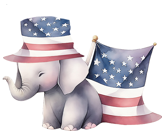 elephant baby and USA flag clipart