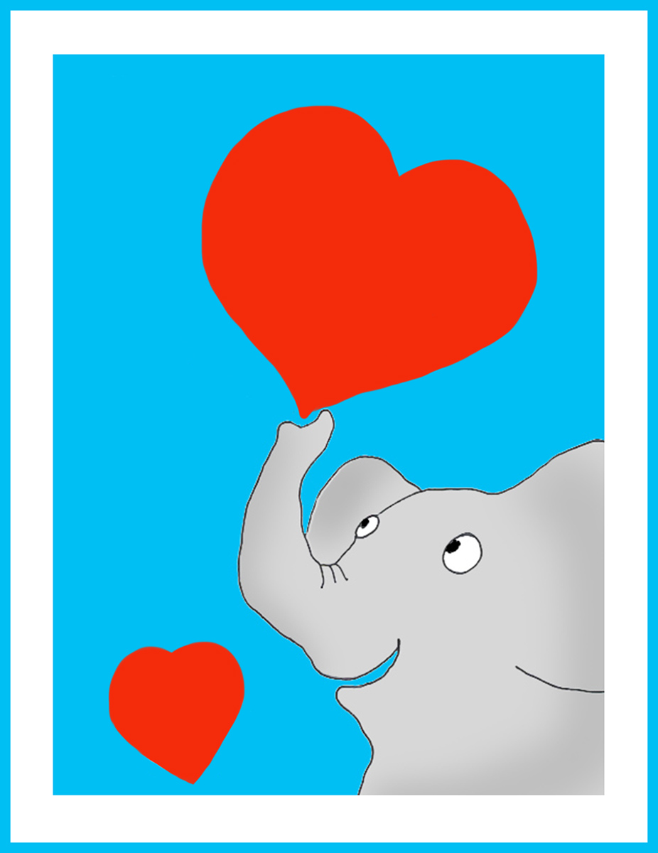 Valentine card with elephant and hearts