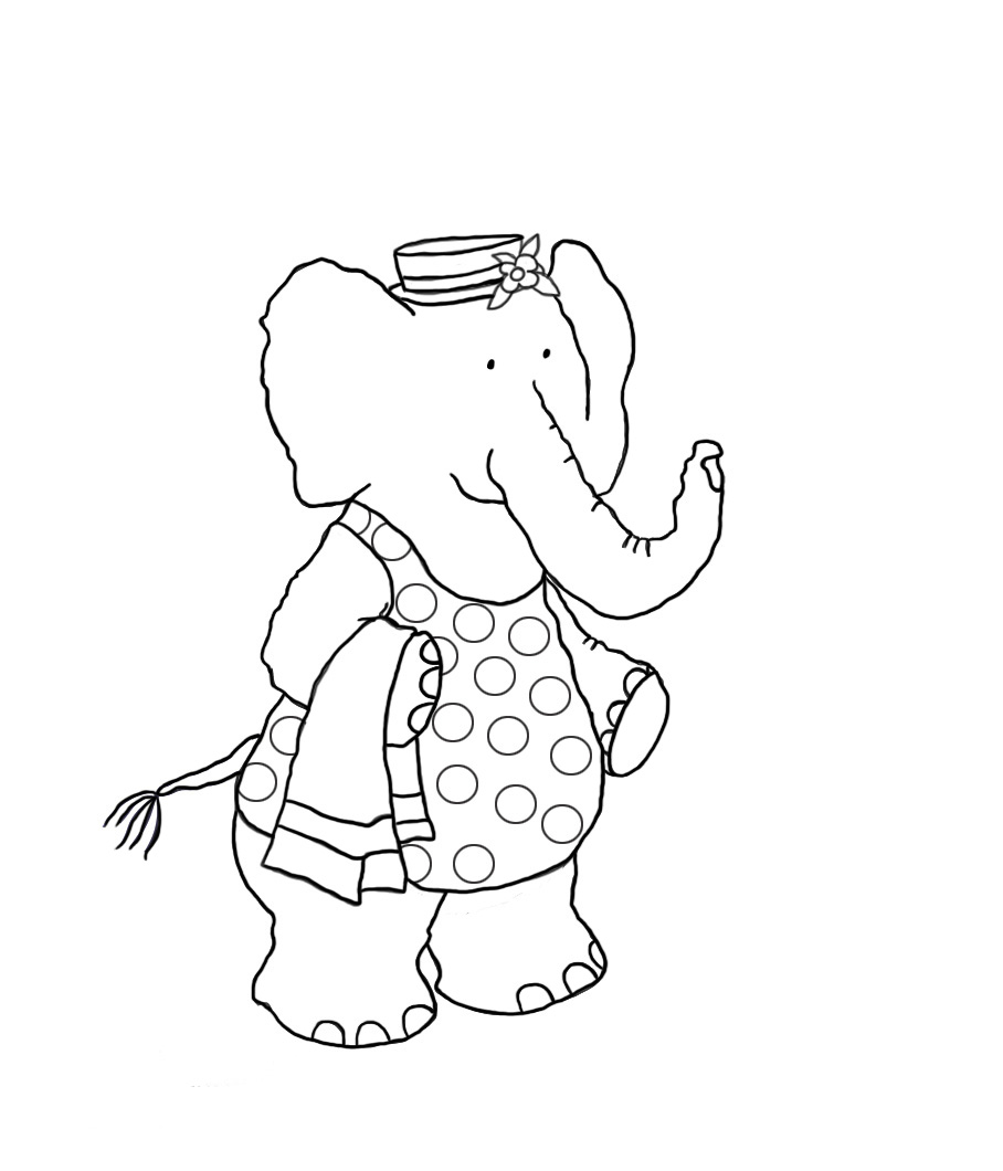 Elephant girl going for swim coloring