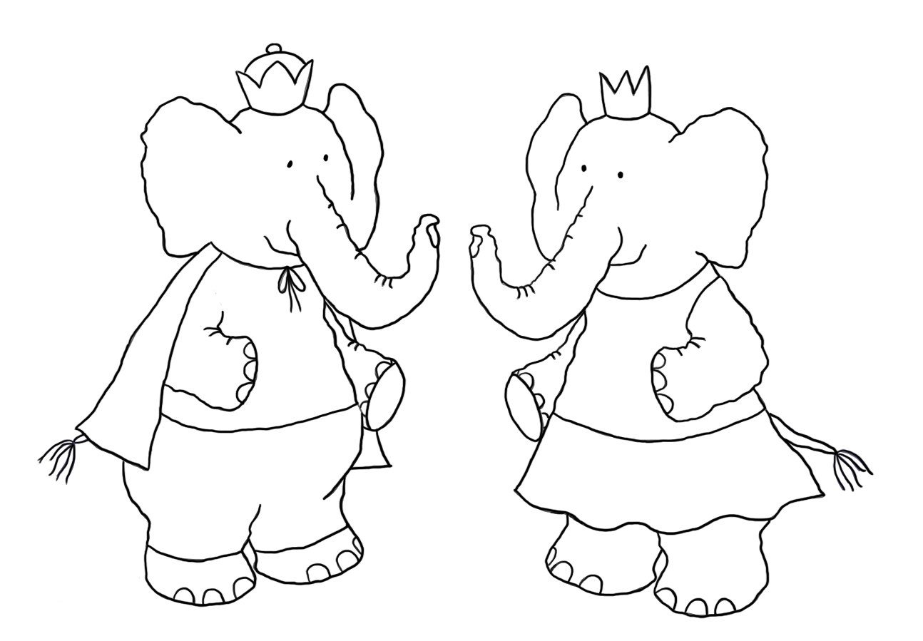 elephant prince and princess coloring page