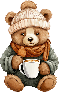 fall bear with hot cocoa