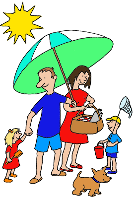 family at the beach clipart