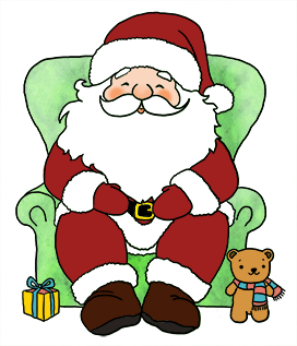 Father Christmas clipart in armchair with teddy