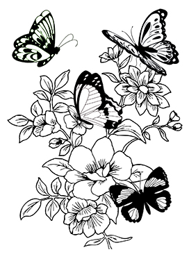 flower and several butterflies coloring page