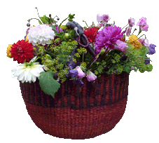Flower basket with many flowers