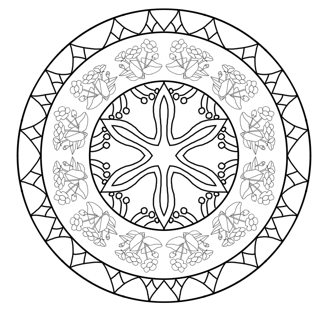 Flowers Coloring Pages for Adults Mandala Red Rose by ROMAN