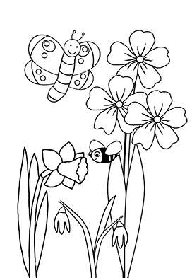 flowers and butterflies for spring coloring