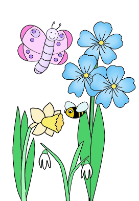 spring flowers and butterfly clipart