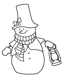 funny snowman with lantern coloring