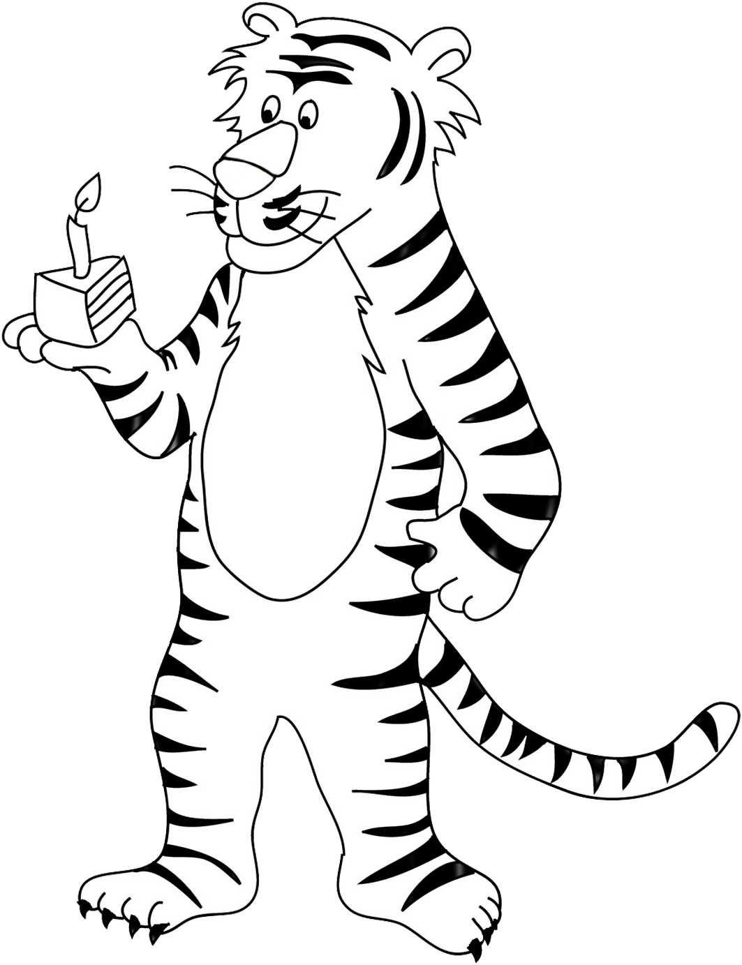 tiger coloring page with birthday cake