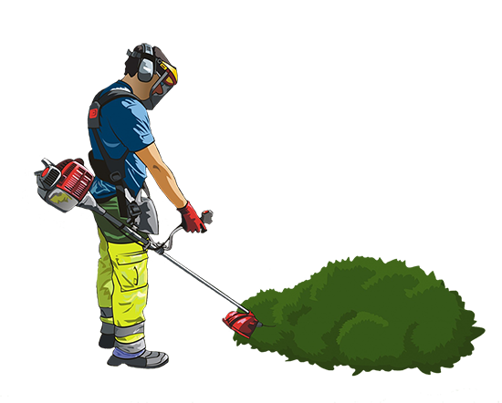 gardener with grass trimmer