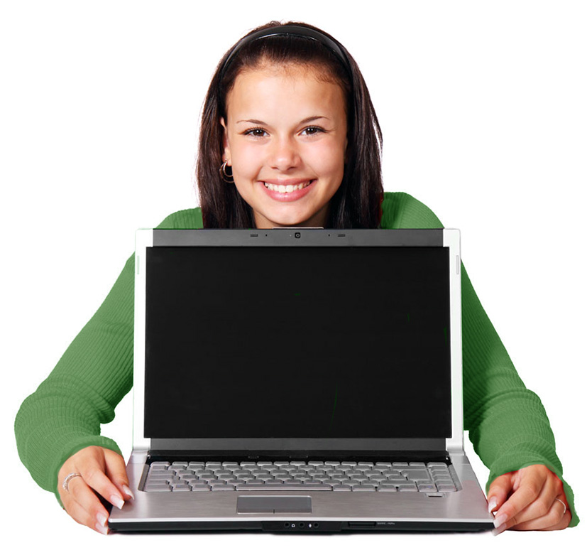 girl showing a laptop