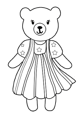 girl Teddy dressed for 4th of July for coloring