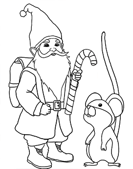 gnome coloring page with mouse