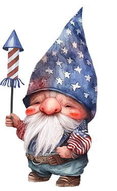 4th of July gnome with firework and flag
