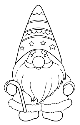 coloring page Christmas gnome with stick