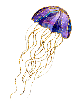 jellyfish with golden treads