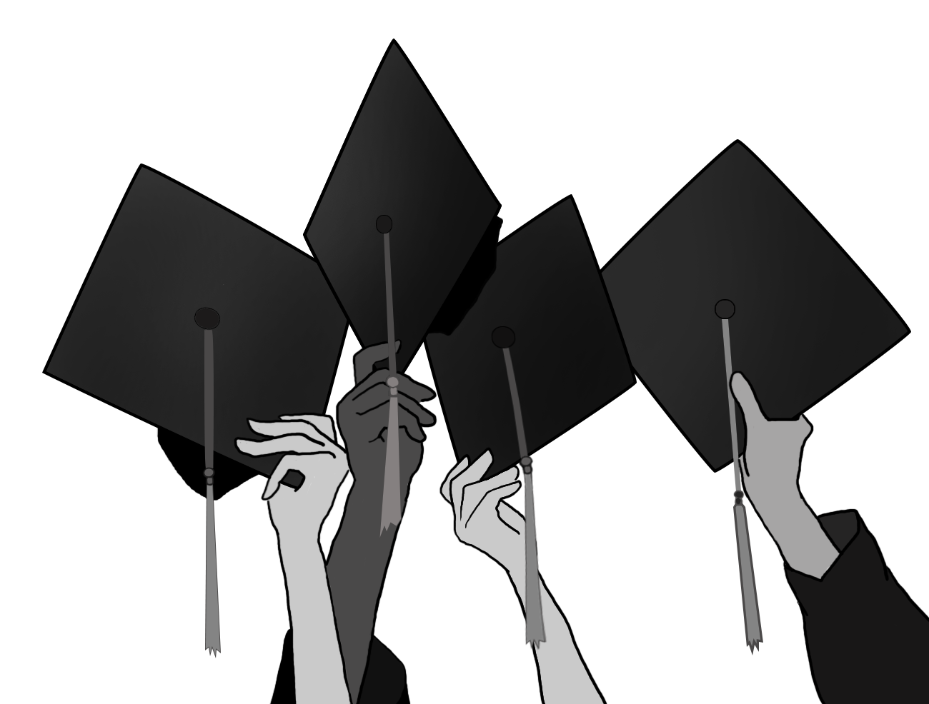 graduation caps in hands