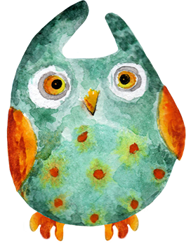 green watercolor owl drawing