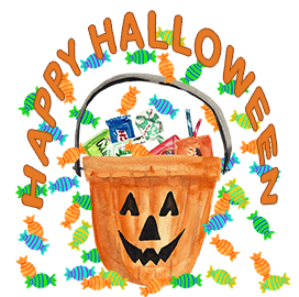 happy Halloween basket with candy