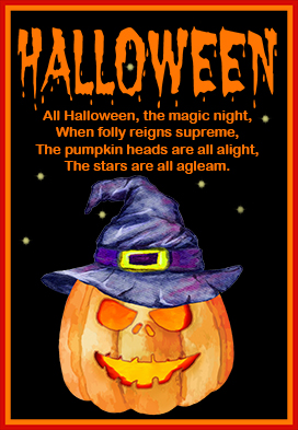 Scary Halloween card pumpkin head poem