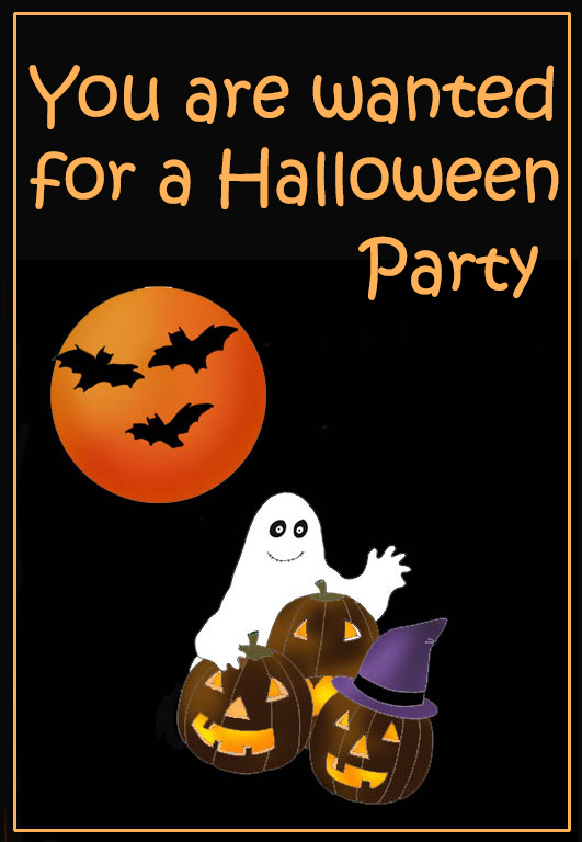 halloween party invitation with bats and ghost