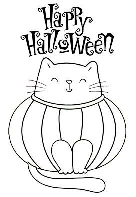 Halloween cat in pumpkin for coloring