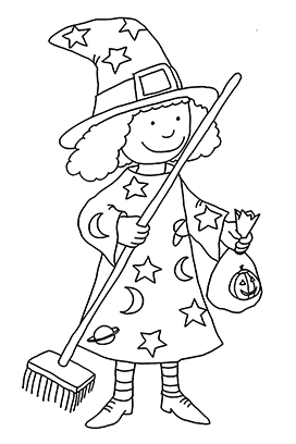 Halloween coloring page small witch