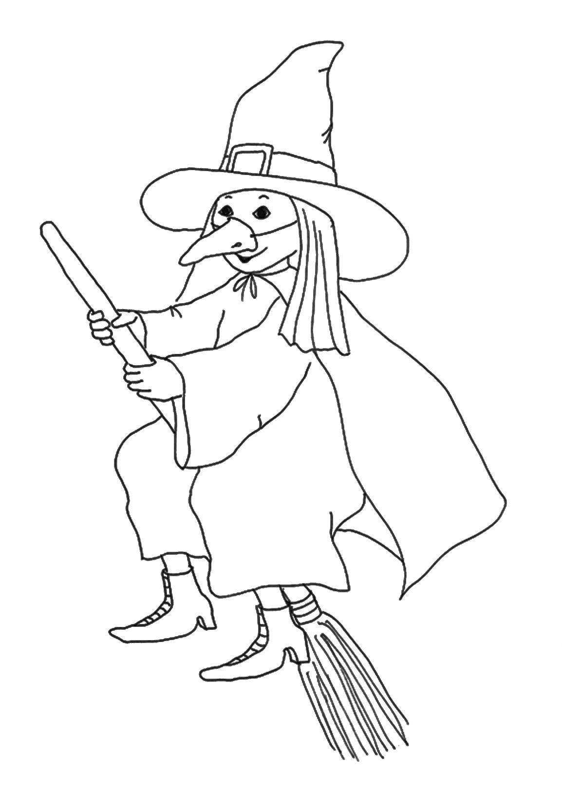 girl dressed as halloween witch on broom