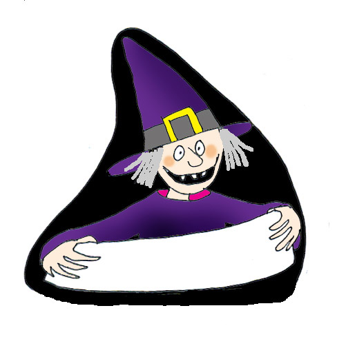 witch with sign as place card for halloween