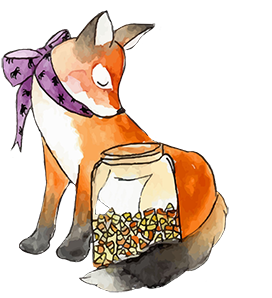 Halloween fox with candy watercolor