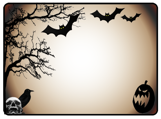 Halloween frame tree skull raven bats pumpkin