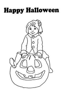 Happy Halloween boy on pumpkin to color