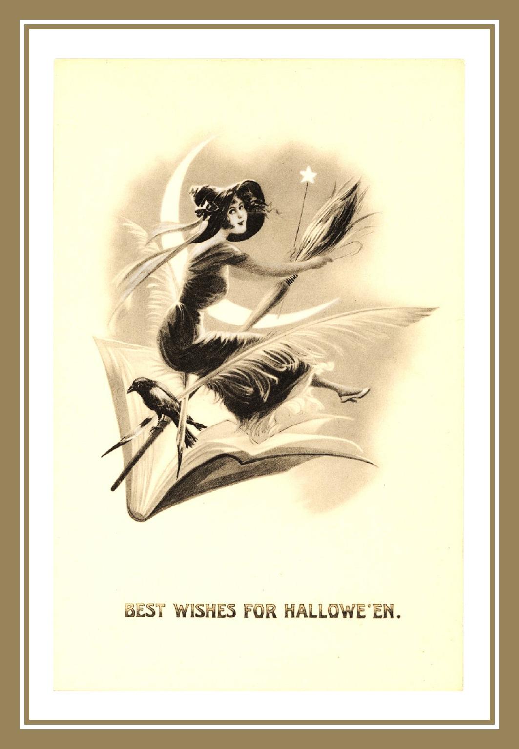 Vintage Halloween postcard with and moon