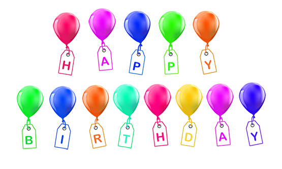 Balloons spelling Happy Birthday border