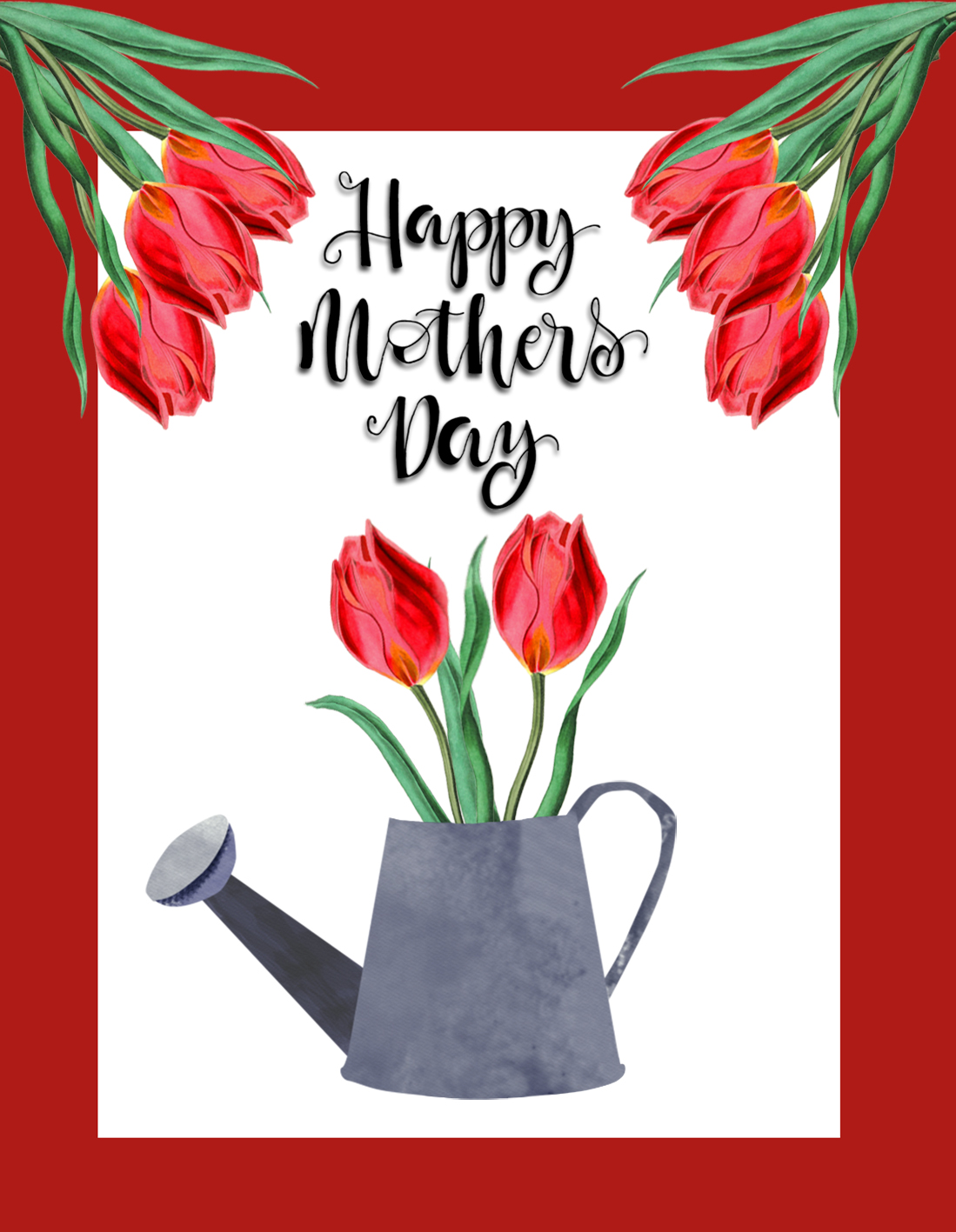 Happy Mother's Day card tulips watering can