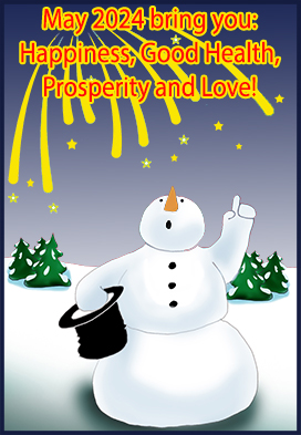 Happy New Year card snowman firework