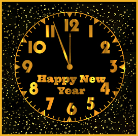 Happy New Year clock golden