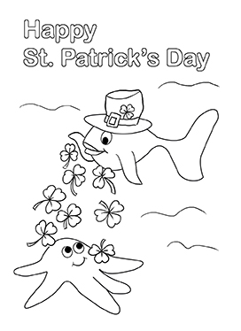 happy St. Patrick's day fish coloring page