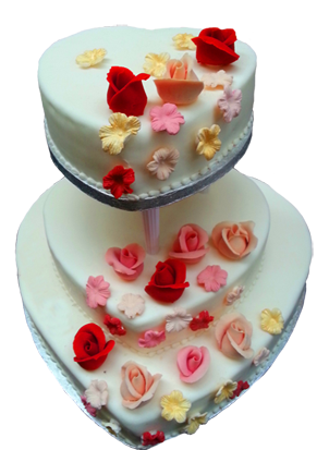 heart shaped wedding cake with flowers